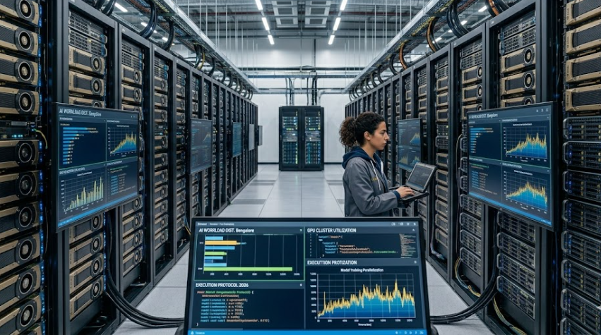 Large-scale AI data center filled with GPU server racks