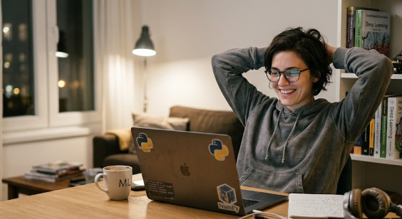 Excited developer celebrating first successful AI model training